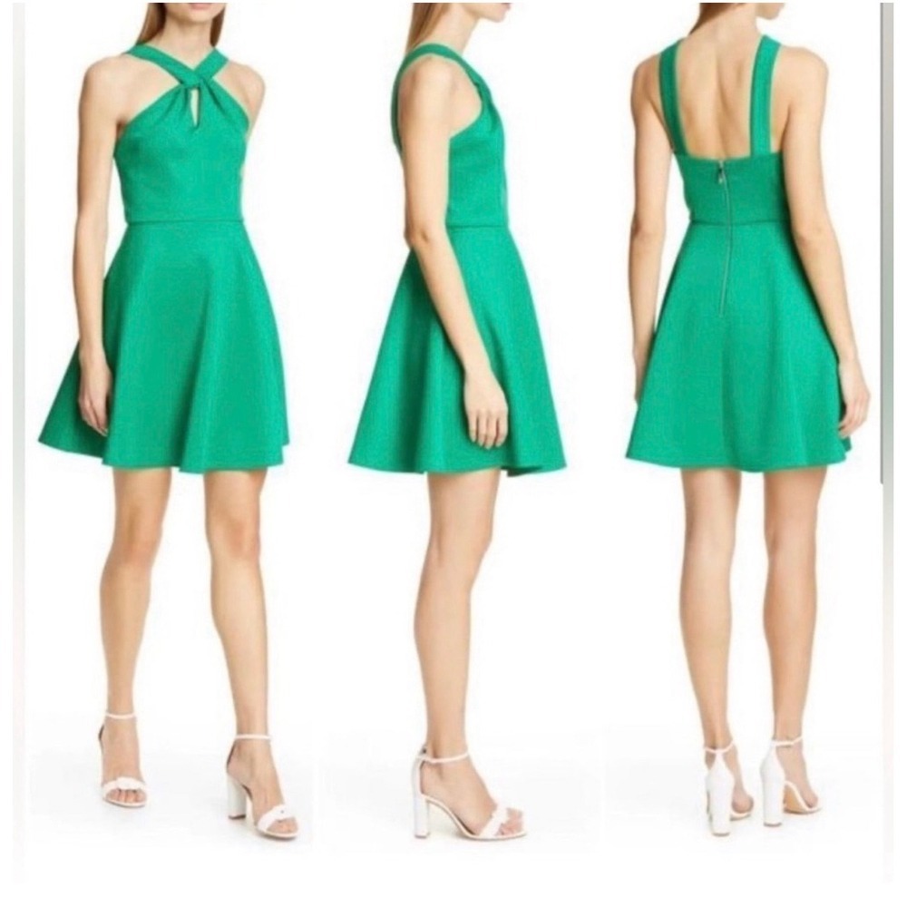 Ted Baker London Green Skater Dress Halter Knot Front Fit Flare Size 3